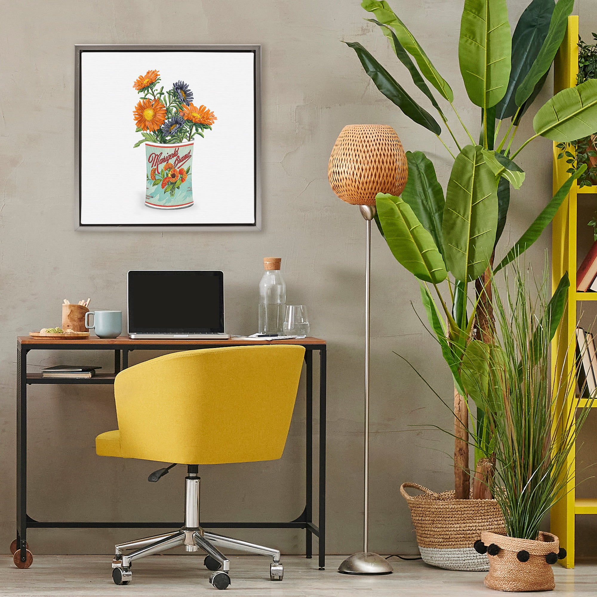 Stupell Industries Nostalgic Marigold Tin Bouquet Gray Framed Floater Canvas Wall Art, design by Val Rhodes