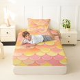 thumbnail image 3 of Manfei Mermaid Scale Twin Fitted Sheet, Gradient Fish Scale Bedding, Pink Yellow, 2pcs, 1 Fitted Sheet and 1 Pillowcase, 3 of 6