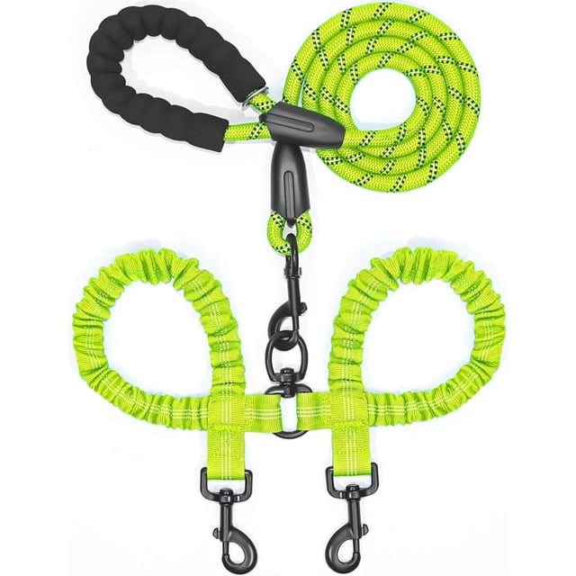 Dual Dog Leash - 360° Swivel, No Tangle Walking Leash with Shock Absorbing Bungee for Two Dogs