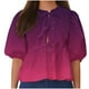 thumbnail image 1 of Camisetas de Manga Corta para las Mujeres Lanterna Manga Corbata Plisado Cuello Redondo, Casual Recortado Camiseta Top para Gimnasio Y Diario, 1 of 5
