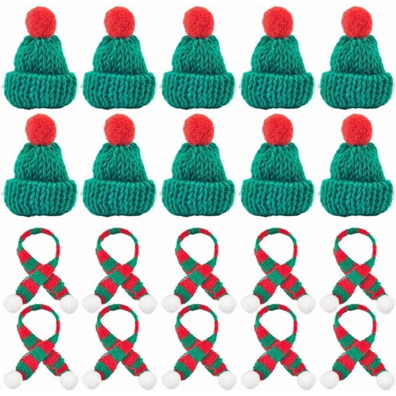 24Pcs Mini Knit Hats and Scarves Mini Santa Hat Mini Christmas Scarf Green Red Xmas Hats Small Santa Hats Mini Knit Scarves for Christmas Tree Ornaments DIY Art Crafts Party Decoraion Green DIY