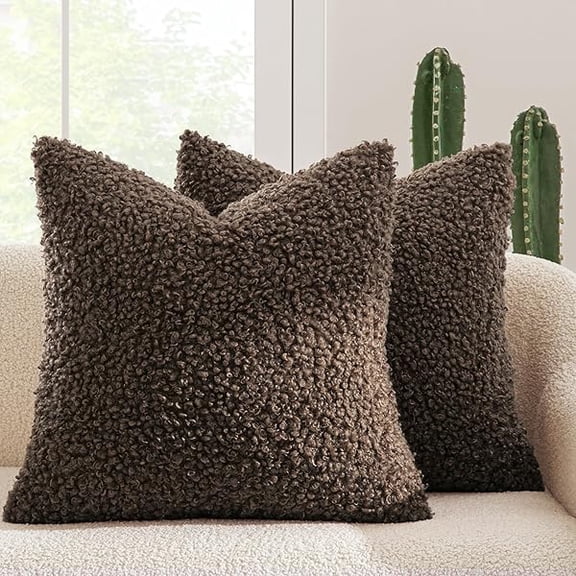 Pack of 2 Throw Pillow Covers 20x20 Inch Chocolate Faux Fur Decorative Sherpa Pillow Covers Fuzzy Accent Soft Sheepskin Fleece Cushion Cases for Boho Home Decor Couch Living Room Bed