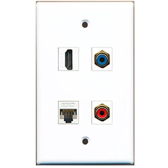 RiteAV - 1 Port HDMI 1 Port RCA Red 1 Port RCA Blue 1 Port Cat5e Ethernet White Wall Plate