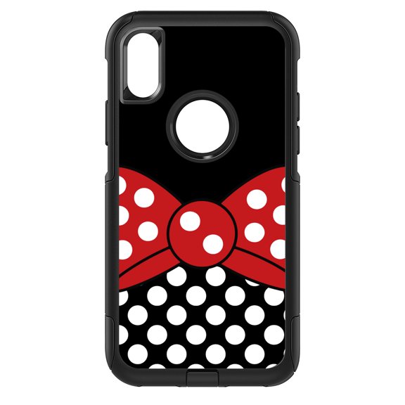 DistinctInk Custom SKIN / DECAL compatible with OtterBox Commuter for iPhone XR (6.1" Screen) - Black White Polka Dot Red Bow Minnie