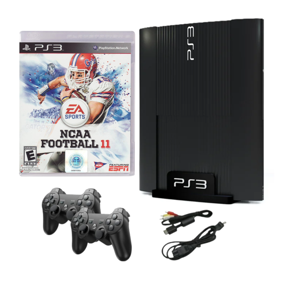 Sony Playstation 3 PS3 Console Super Slim 250GB Black with NCAA Football 11 & Two Retrofam Controllers (Refurbished)
