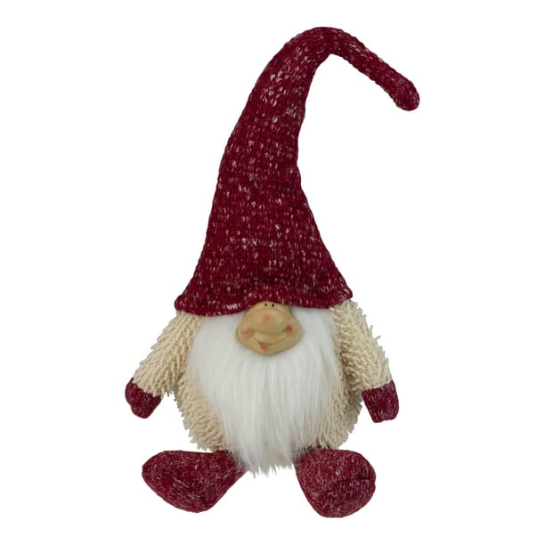 Northlight 17" Ivoire et Rouge Gnome Souriant Peluche Décoration de Noël