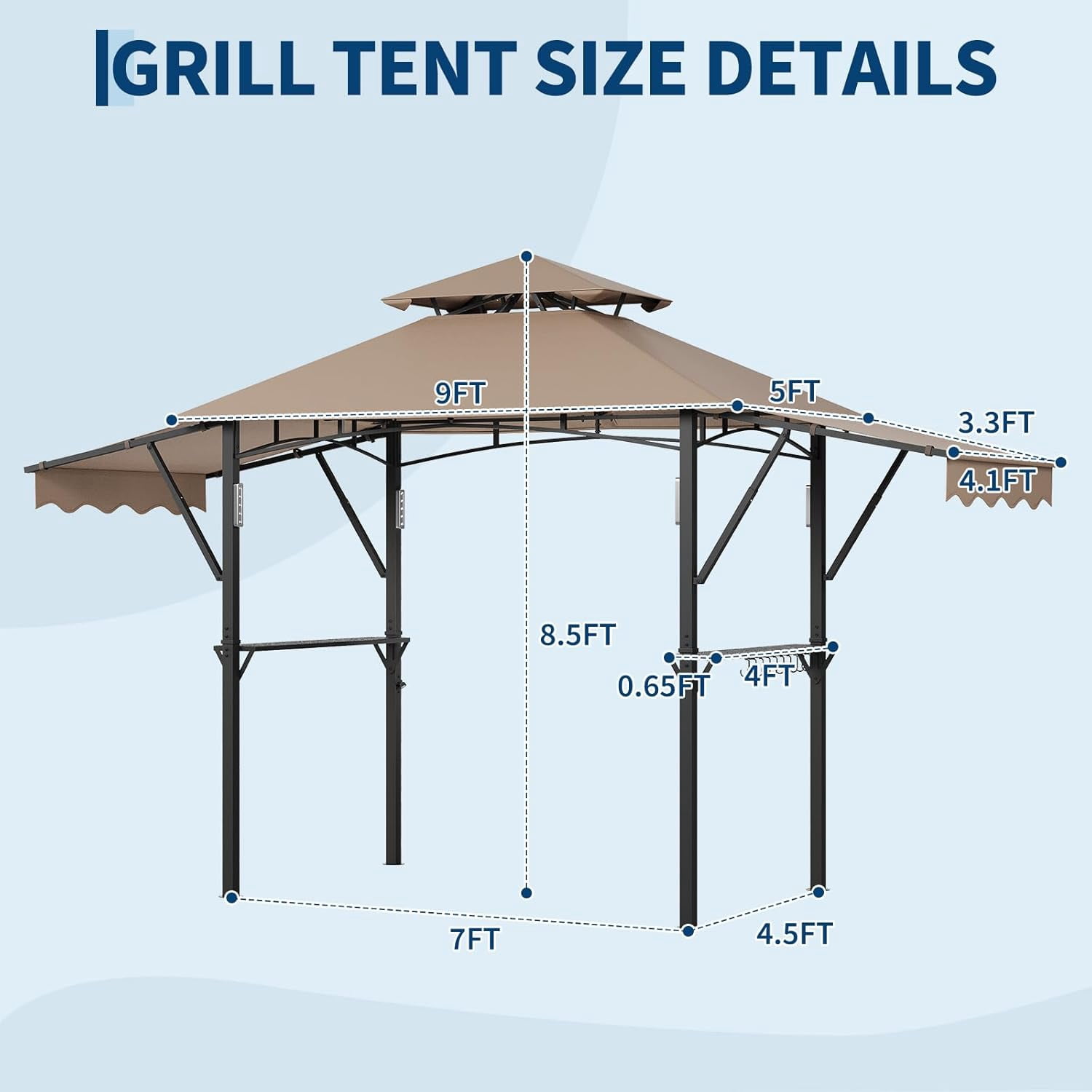 Outdoor BBQ Gazebo,8*5FT  Patio Grill Gazebos with Adjustable Shadow,2 Handy Shelves, Hooks & Ceiling Light Hook,Barbeque Gazebo Canopy for Backyard Garden Poolside