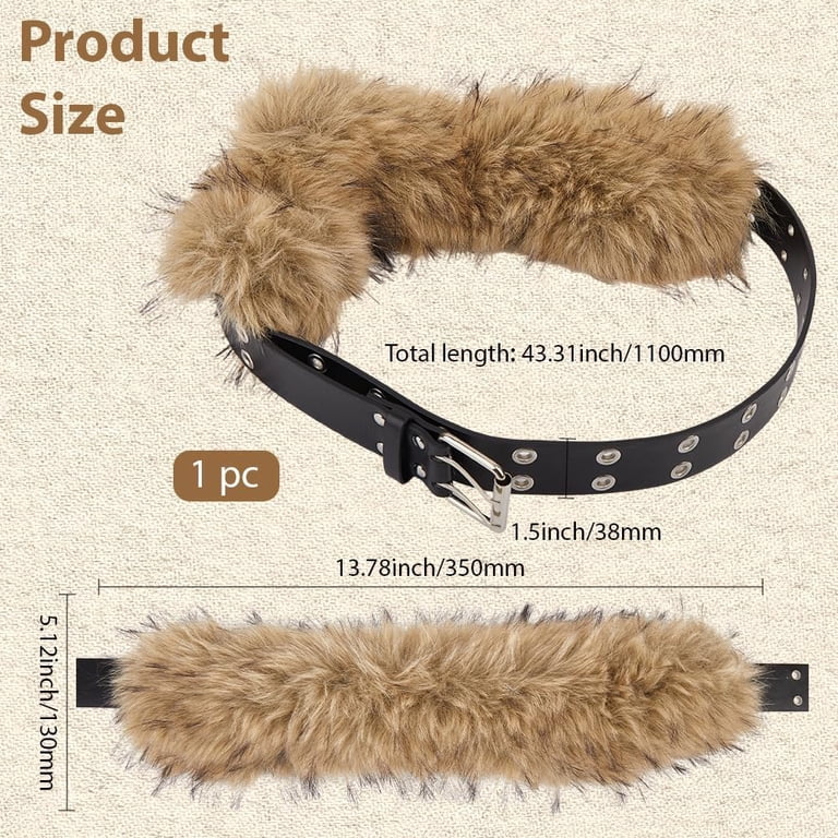 2669 Fur Leather Belt Women Brown Furry Wide Chunky Waist Chain Belts Wriidy Fur Leather Belt Women Faux Furry Belts Wide Chunky  main image 4