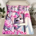 thumbnail image 2 of Homewish Pet Kitten Lovers Bed Sheets,Japanese Sakura King Sheets,Pink Cherry Blossom Sheet Set For Girl Teens,Ultra Soft Home Decor,4pcs, 2 of 7