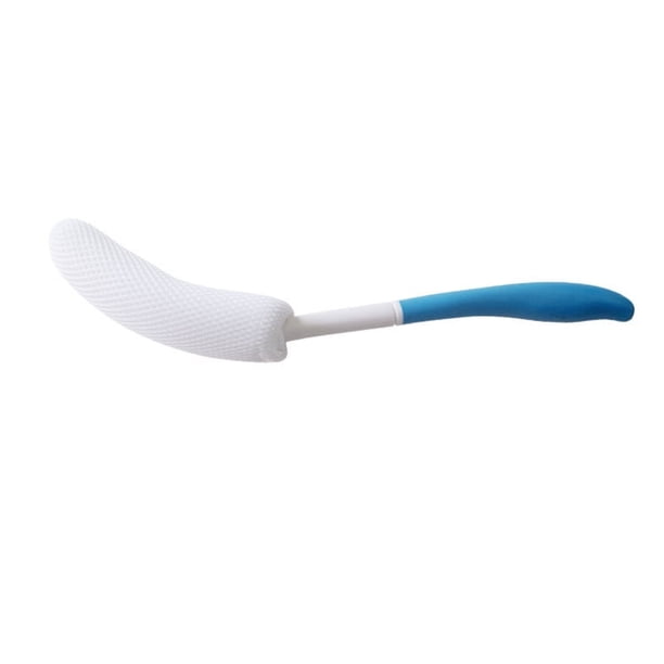 Cepillo corporal de baño largo antideslizante con mango curvo, fácil alcance para personas mayores, adecuado para personas mayores/embarazadas que ayudan a bañarse y ducharse, azul