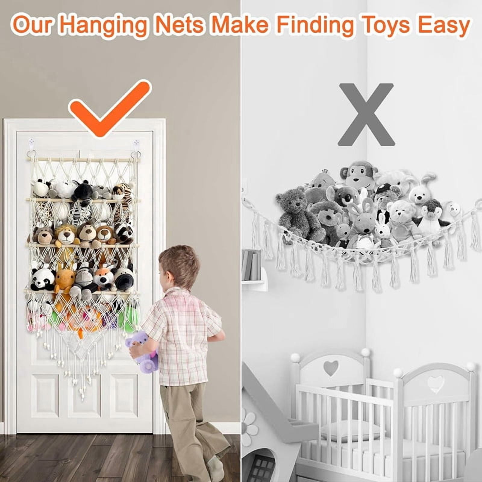 2X 3 Layer Wooden Stuffed Toy Net, Stuffed Animal Net or Hammock, Small Stuffed Animal Toy Storage Net