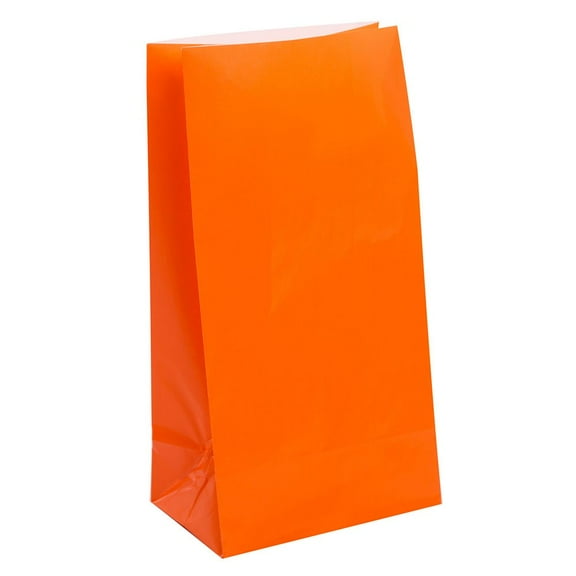 Unique Industries Orange Solid Print Party Bags, 12 Count