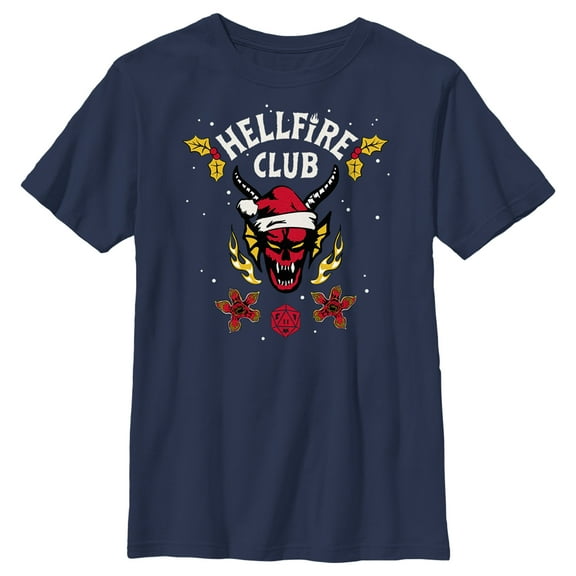 Netflix Boy's Stranger Things Christmas Hellfire Club Logo Graphic T-Shirt