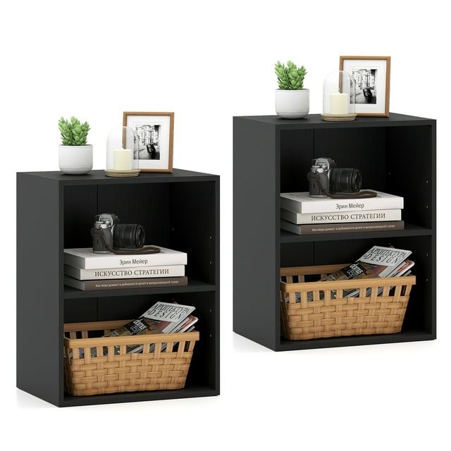Gymax 2PCS 2-Cube Bookcase w/ 5-Position Adjustable Shelf Anti-Toppling Kits for Study Black