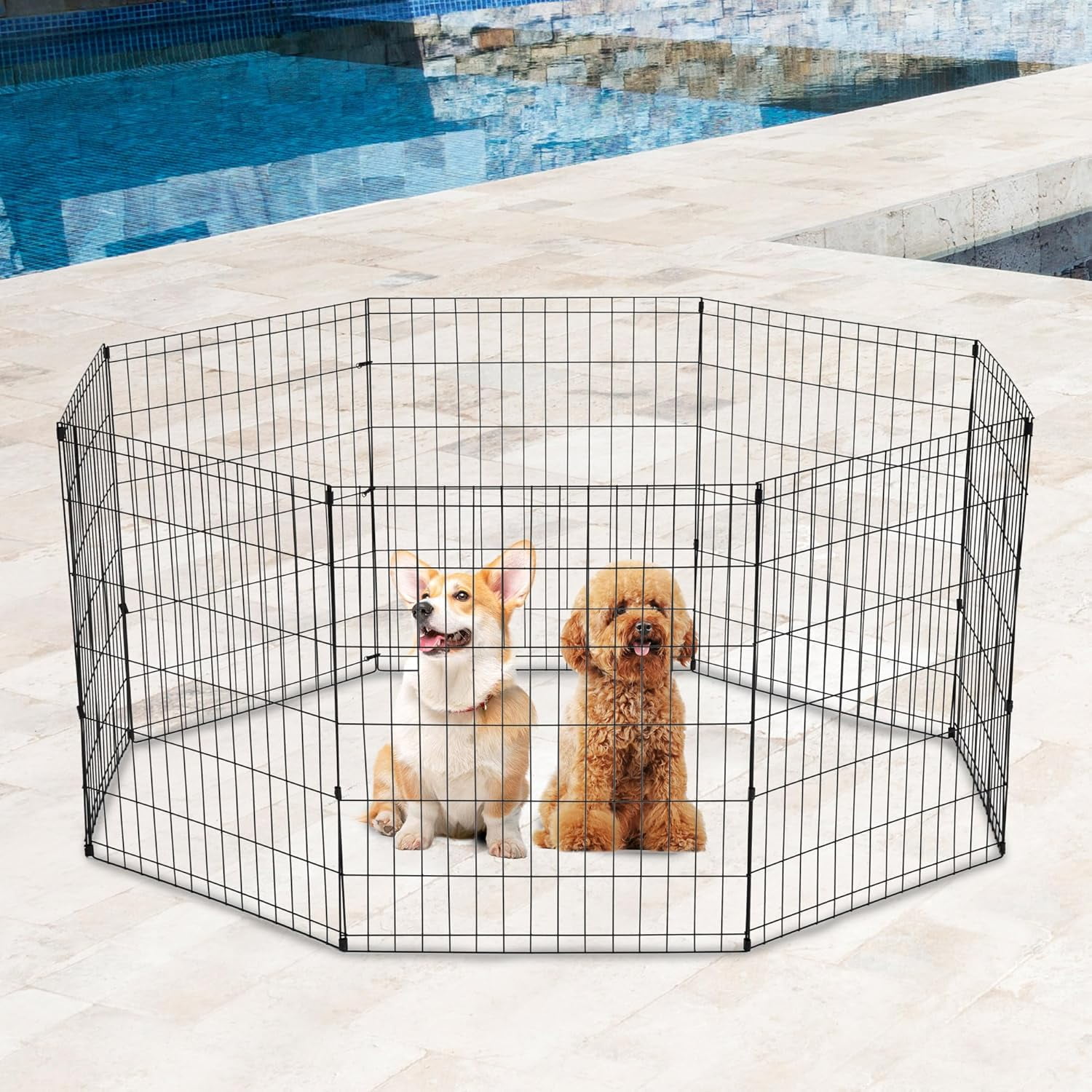 FDW 30 Inch Black Metal Dog Playpen, 8 Panel Foldable Portable Animal Fence for Puppy
