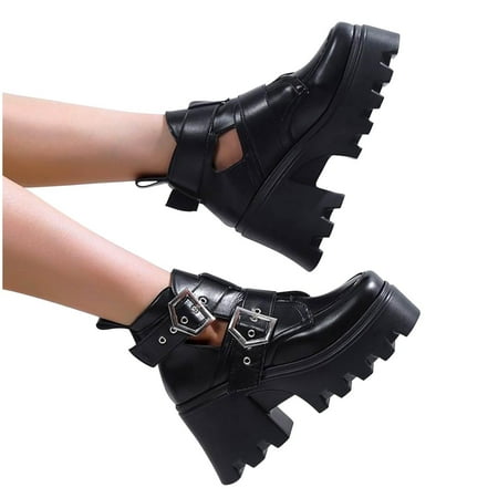 

Winter Savings Clearance! SuoKom Boots for Women Retro Flat Bottom Casual Boots Plus Size Buckle Shoes Cowboy Boots for Women