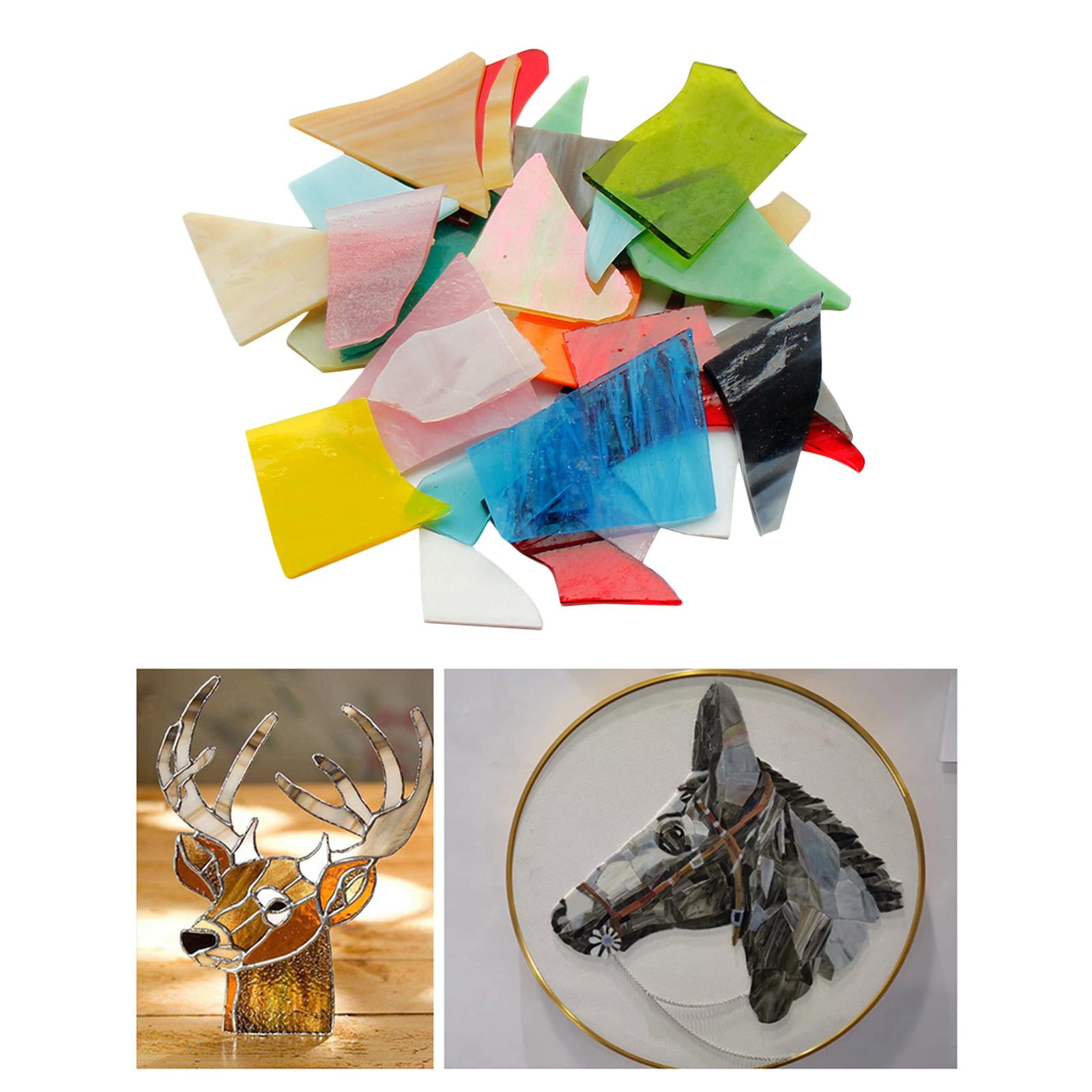 GUOOL Irregular Mosaic Glass Pieces 500g for DIY Craft, Crushed Stained Glass Tiles, Assorted Colors and Shapes Mosaic Art Supplies (Mixed Assorted Colors)