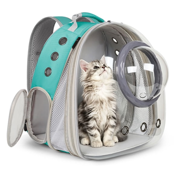 Front Extention Stylish Transparent Shell Backpack with Ventilation Cover Breathable Travel Foldable Dog & Cat Carrier, Green, Large