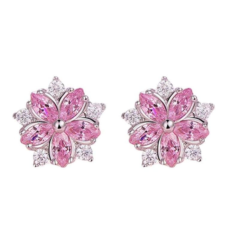 Anvazise Women Rhinestone Inlaid Sakura Flower Ear Stud
