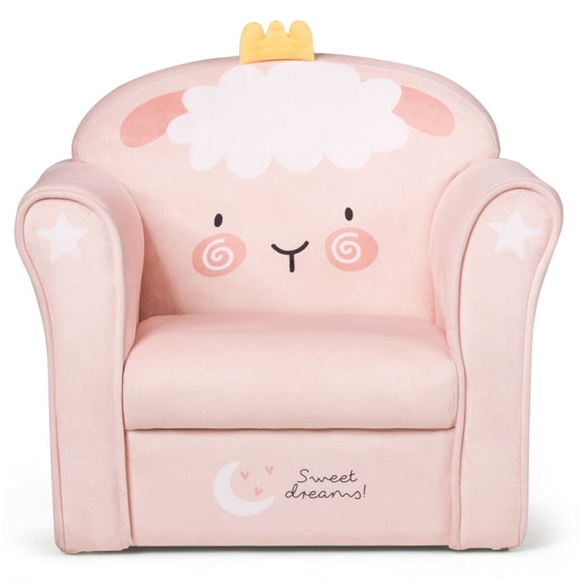 Costway Sofá para niños, sofá para niños con dibujo de cordero, complemento de decoración para niños para dormitorio salón, sillón para niños con estructura de madera resistente y respaldo cómodo