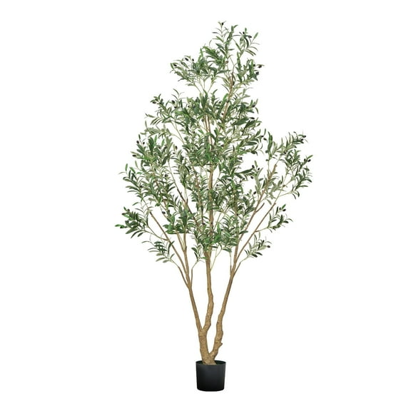 VEVOR 8FT Artificial Olive Tree with Black Pot, Tall Fake Tree with Natural Wood Trunk & Realistic Green Leaves and Fruits, Indoor Faux Plant for Home, Office, Living Room, Corner Decor