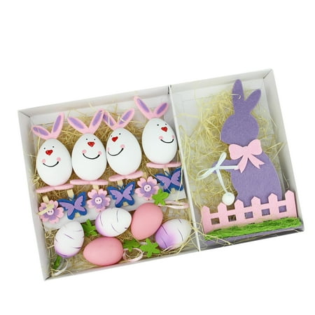 Spring Bunny - Set of 16 Pink Purple and White Easter Egg Flower & Bunny Spring Decorations