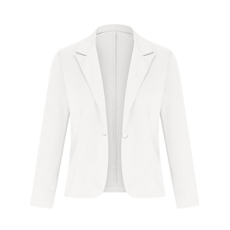 XFLWAM Womens Cropped Blazer Jacket Elegant Business Work Office Blazer  Casual Collarless Open Front Cardigan Suit Jackets with Zipper Pockets  White L 