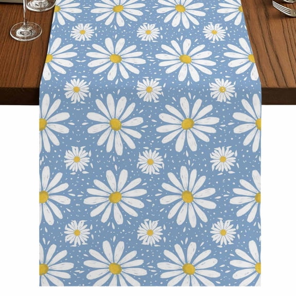 Table Runners 72 Inches Long Dress Scarves, Blue Daisy Farmhouse Kitchen/Dining Table Runner, Coffee Tablerunners, Spring Floral Elegant Pastoral Botanical 16x72 Inch