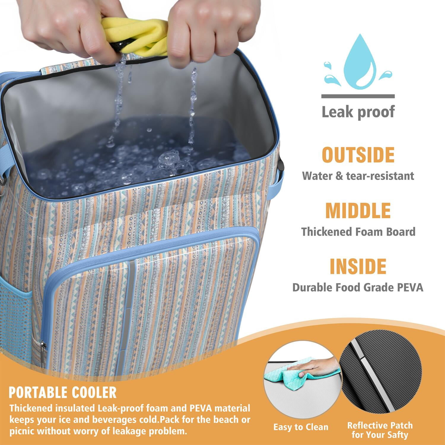 Travel Cooler Bag - Boho Bohemia Pioneer Flower Geometric Line Art Camping Beer Cooler Backpack with Bottle Opener- Waterproof Insulated Picnic Backpacks - Cooler Bag for Beach
