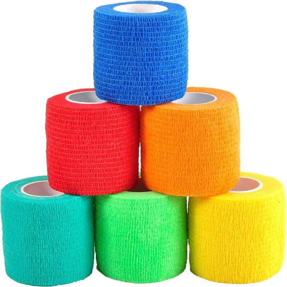 6 Rolls 30 Yards Pet Vet Wrap Cohesive Bandages Self Adhesive Non-woven Elastic Sports Bandages For Wrist And Ankle Sprains Swelling (5cm Wide, 6 Count, 300cm²)