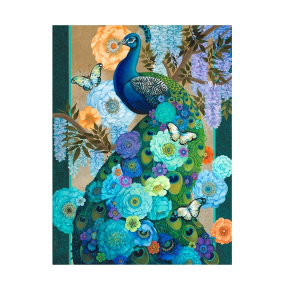 Canvas Wall Art - David Galchutt 'Floral Peacock' Wall Art for Living Room, Bedroom, or Office Décor by Trademark Fine Art - 14 x 19 Inches