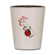 CafePress - Ladybug With Heart Tree - White/Black Shot Glass, Unique and Funny Shot Glass