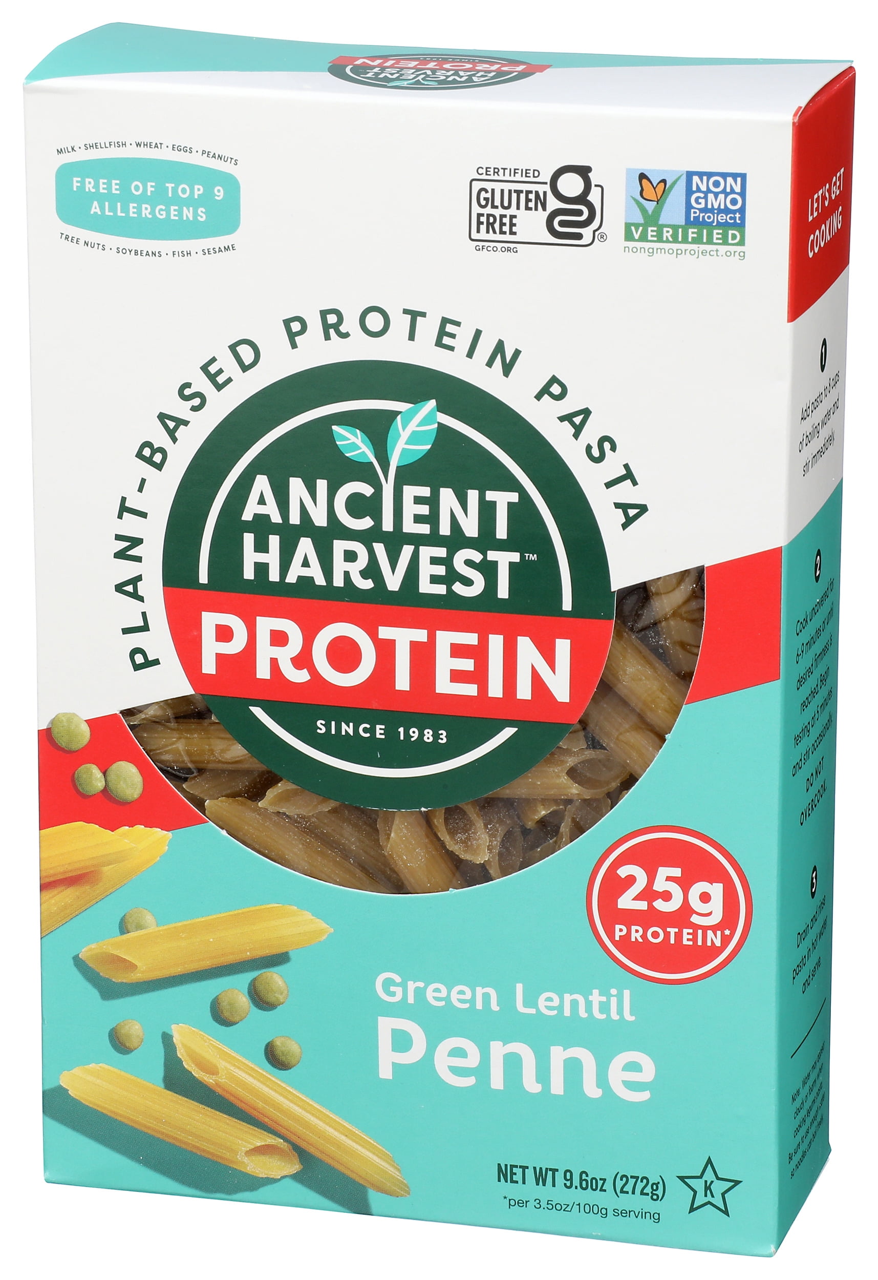 Pack of 6, Ancient Harvest Green Lentil Penne Protein Pasta, 9.6