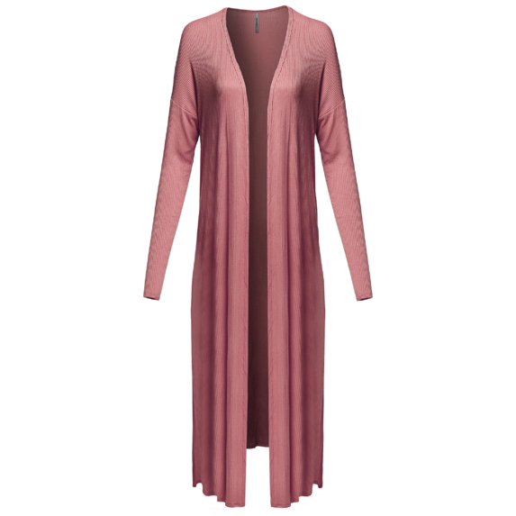 FashionOutfit Women's Casual Solid Longline Ribbed Open Front Long Sleeve Knit Cardigan