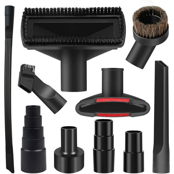 10PCS Universal Vacuum Attachments Kit Wet Dry Plastic Vacuum Hose Adapter 1-1/4" Vacuum Cleaners Accessories with Horse Hair Brush Flexible Crevice Tool Adapter for Shop Vac Accessories