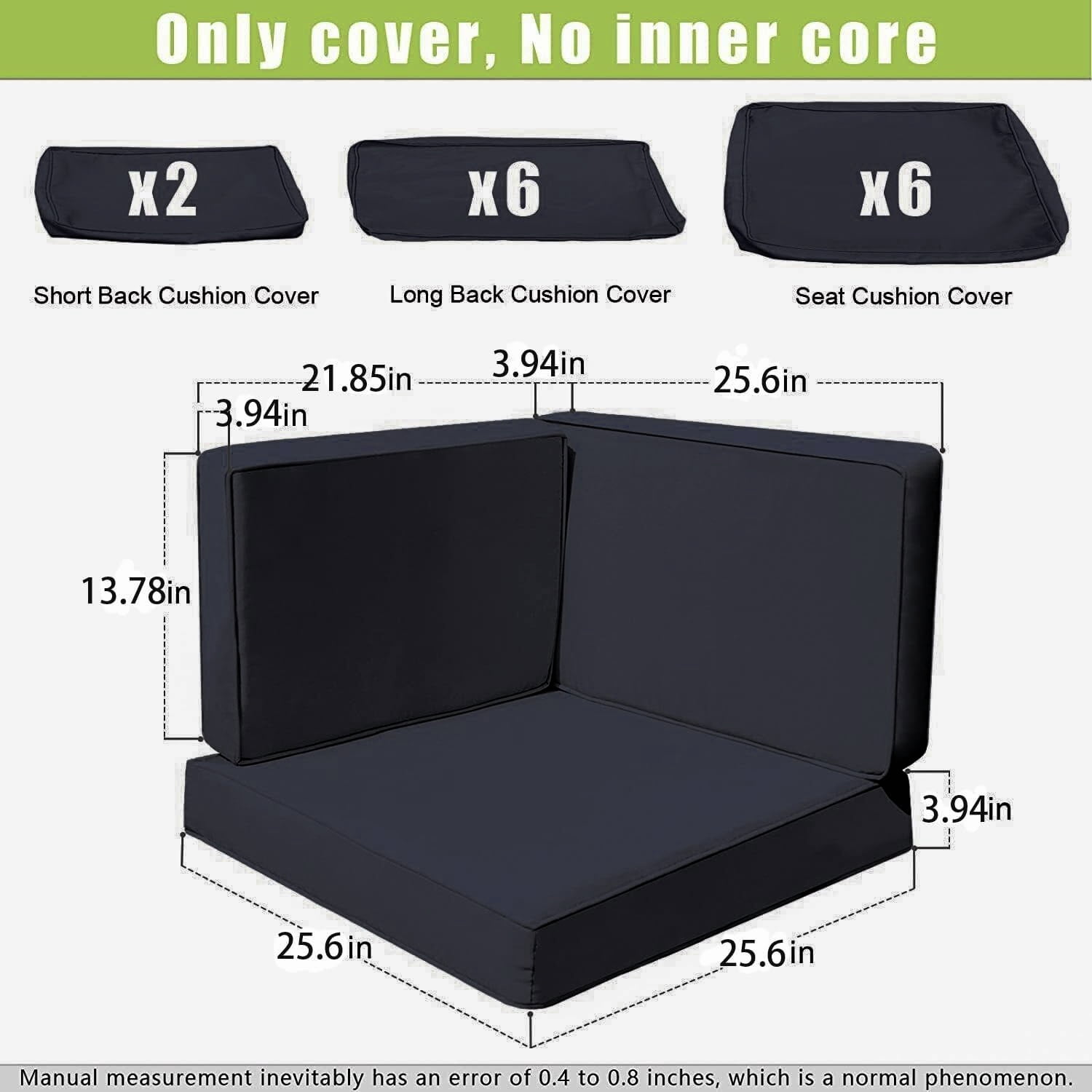 FKS LIFE Outdoor Cushion Slipcovers 25.6x25.6x3.9 inches Patio Cushion Covers Splash Proof Water with Zipper Furniture Cushion Cover