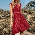 thumbnail image 2 of Sngxgn Women's Dress Deep V-Neck Long Sleeve Waist Tie Ruffle Mini Swing Skater Dresses(Red,XL), 2 of 6