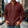 thumbnail image 2 of UDAUDU Men's Full Zipper Cardigan Sweater Casual Stand Collar Cardigan Corduroy Sweatshirt Long Sleeve Sweater Wine 2XL, 2 of 7