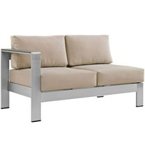 Silver Beige Shore Left-Arm Loveseat Outdoor Patio Aluminum Loveseat