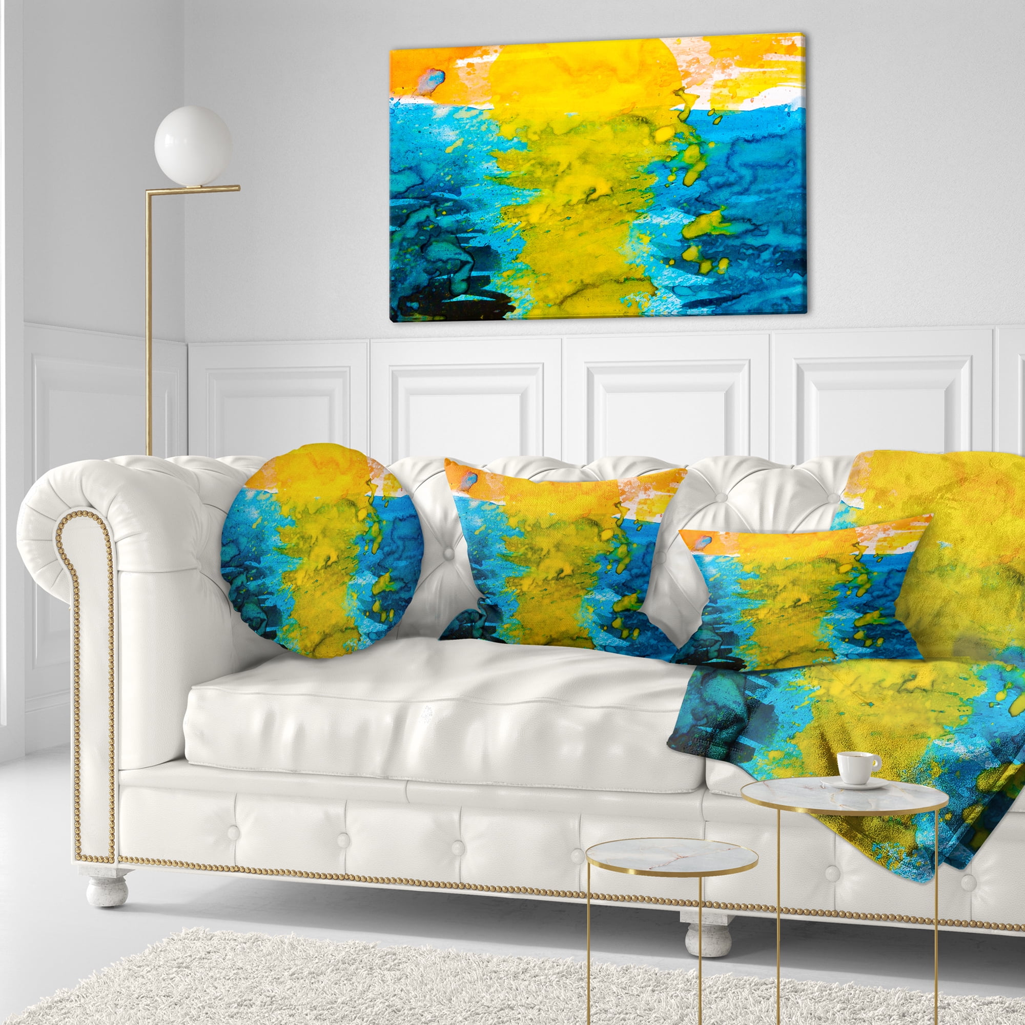 Designart Sea Texture in Yellow Blue - Abstract Throw Pillow - 12x20