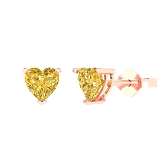 Clara Pucci 1Ct Yellow Heart Cut VVS1 Push Back Stud 18k Solid hypoallergenic Gold Designer Earrings For April