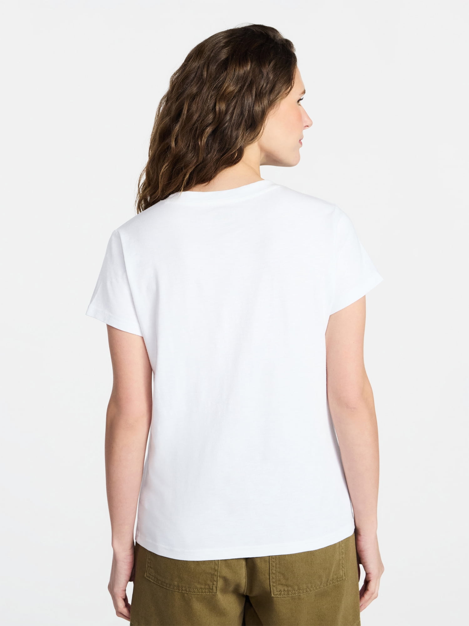 Time and Tru Women's Slub V Neck Tee with Short Sleeves, Sizes XS-XXXL