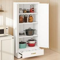 DEXTRUS Metal Pantry Cabinet with Adjustable Shelves & Drawer, Kitchen Storage Cabinet, White