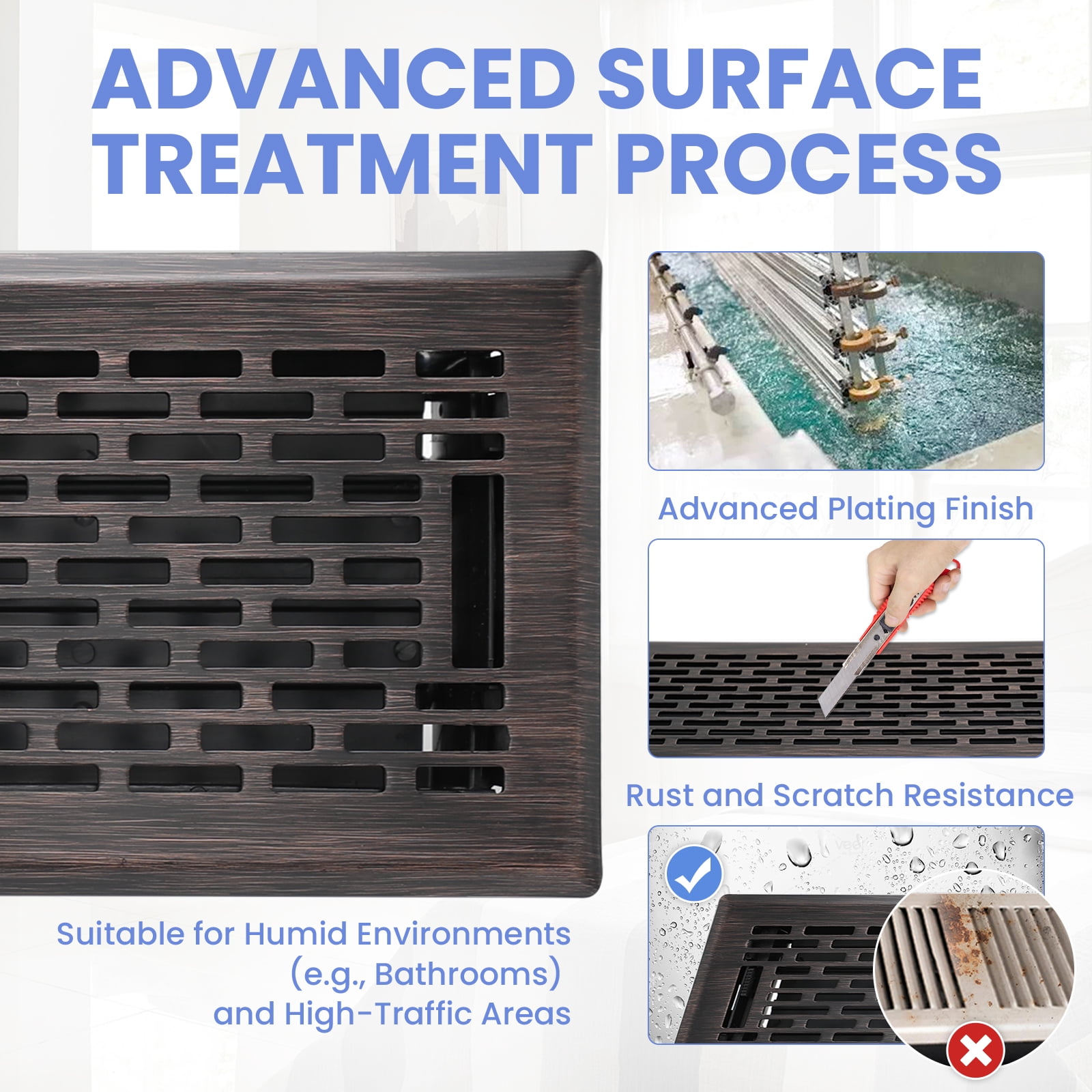 4x14 Inches B Pack Heavy Duty Walkable Floor Register Easy Adjust Air Supply Lever Floor Vents - Boston Design - Vent Cover for Home Floor - Oil Rubbed Bronze