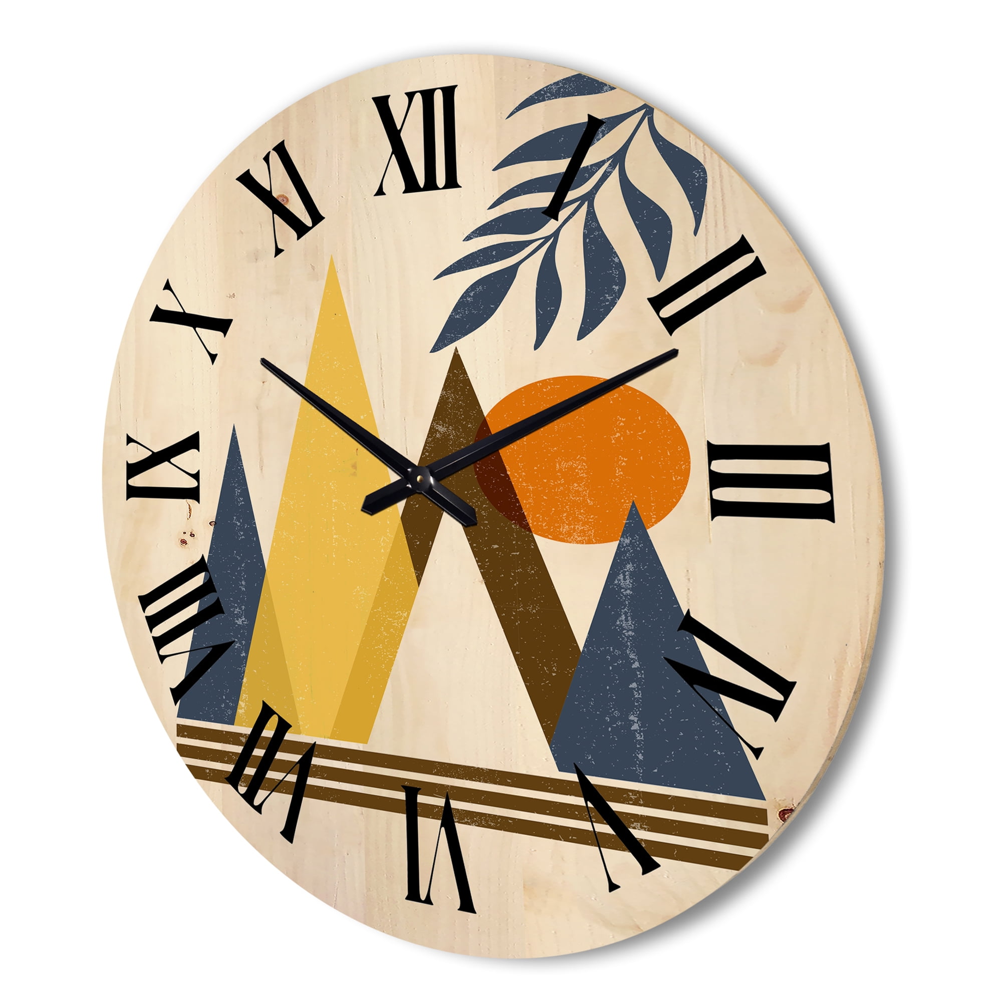 Designart 'Abstract Moon and Sun In Mountains I' Modern Wood Wall Clock