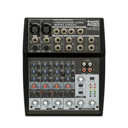 Mixing Console Professional Audio Stereo - Acoustic Audio MX802 Mixer 8 Channel 2-Bus Premium Pro Audio Mixing Console