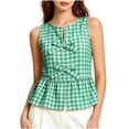 thumbnail image 3 of HappyYEE Summer Plaid Tank Tops for Women Round Neck Front Lace up Sleeveless Tops Loose Ruffle Flowy Casual Tanks Green XL, 3 of 8