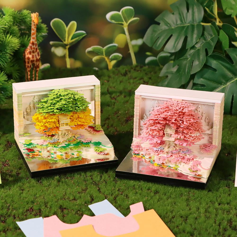 2026 3D Desk Calendar with LED Lights, 3D Memo Block, Tree House, Detachable 2026 Calendar, Time Piece Calendar 2026, Gift for Christmas, Thanksgiving, Birthday W1M5
