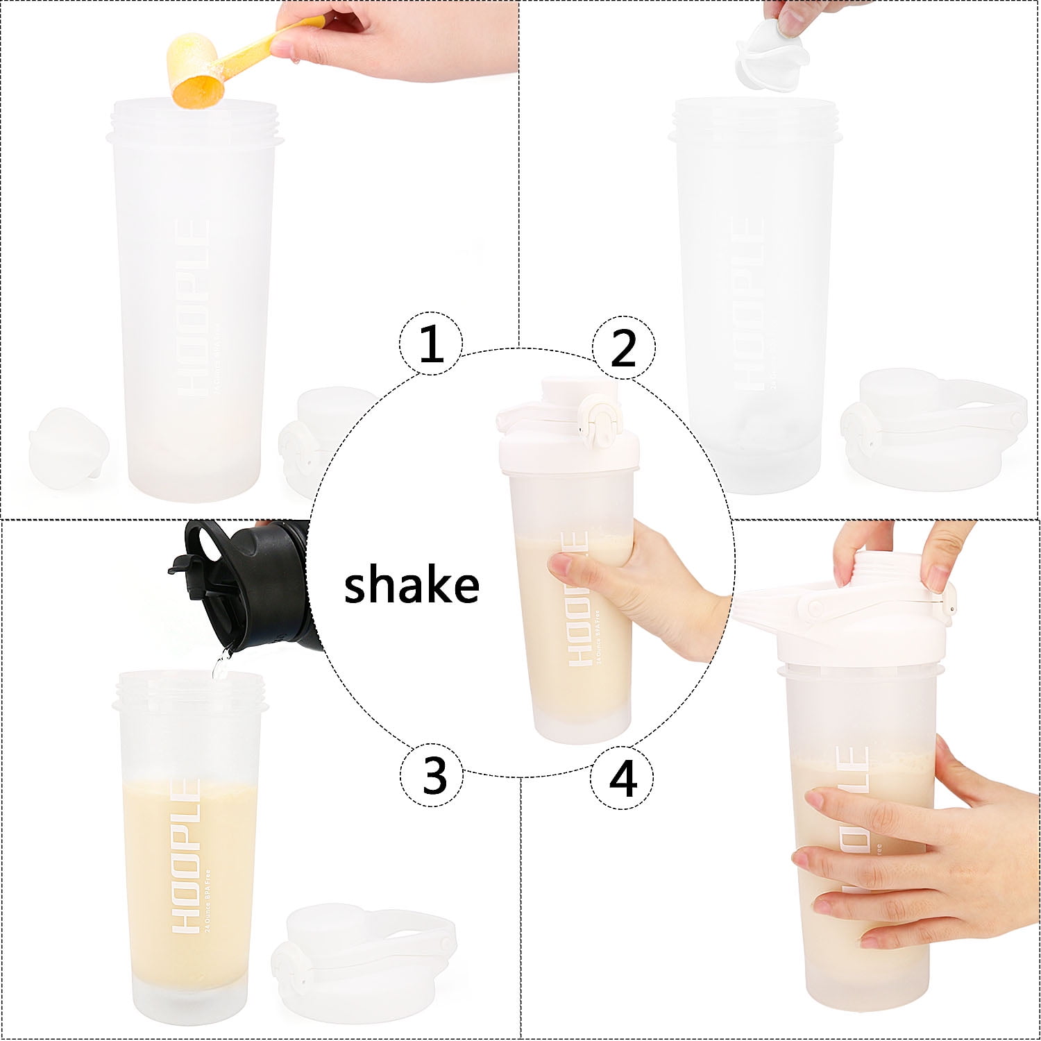 Hoople 24 OZ Shaker Bottle Protein Powder Shake Blender Gym Smoothie Cup, BPA  Free, Auto-Flip Leak-Proof Lid, Handle with Ball Included - Gray – TOPOKO