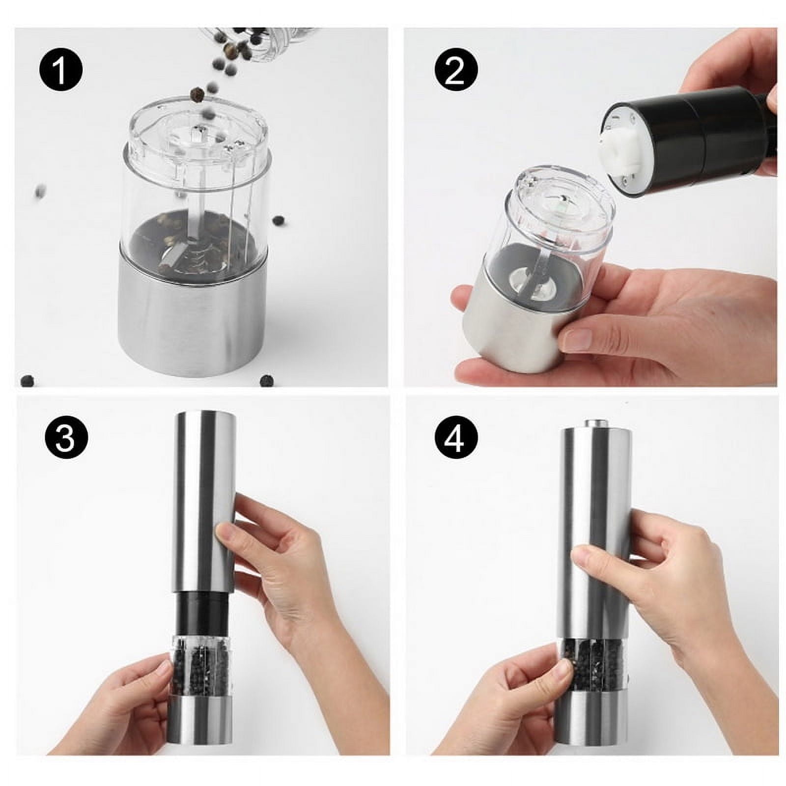 LNKOO Kitchen Electric Pepper/Salt Grinder - Battery Powered Stainless Steel Salt or Pepper Mill - Tall Power Shaker - Automatic Grinder with light - Adjustable Ceramic Coarseness